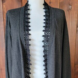 Soft Surroundings Women Large Cashmere Blend Open Front Cardigan Charcoal Black